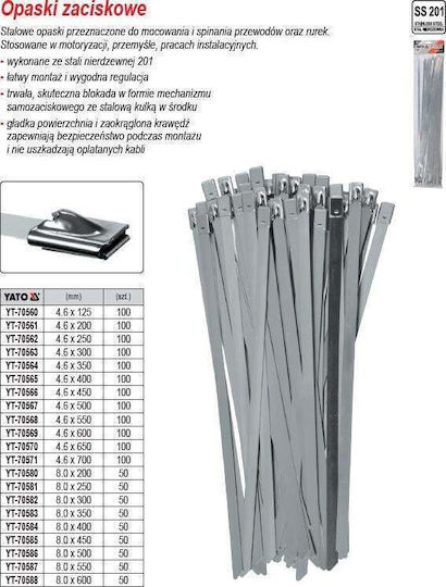 Yato Πλαστικά Δεματικά Καλωδίων 500mmx4.6mm σε Γκρι χρώμα (100τμχ) YT-70567