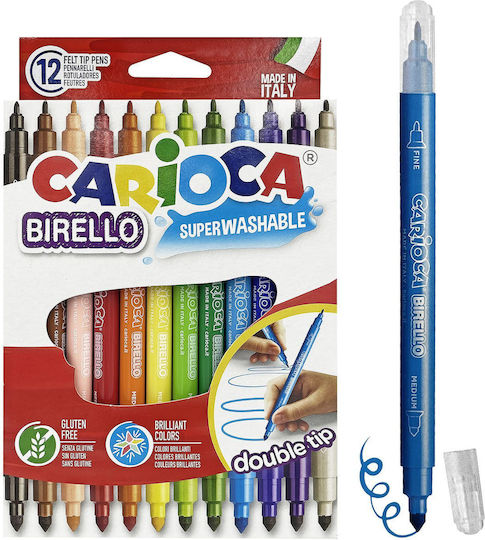 Carioca Birello Dual Μαρκαδόροι Ζωγραφικής με Διπλή Μύτη, Πλενόμενοι Σετ 12 χρώματα