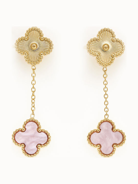 Dangle Steel Gold Plated Earrings Pink Pink