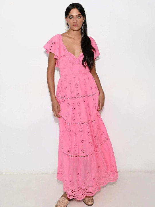 Piti Cuiti Maxi Φόρεμα με Βολάν Ροζ