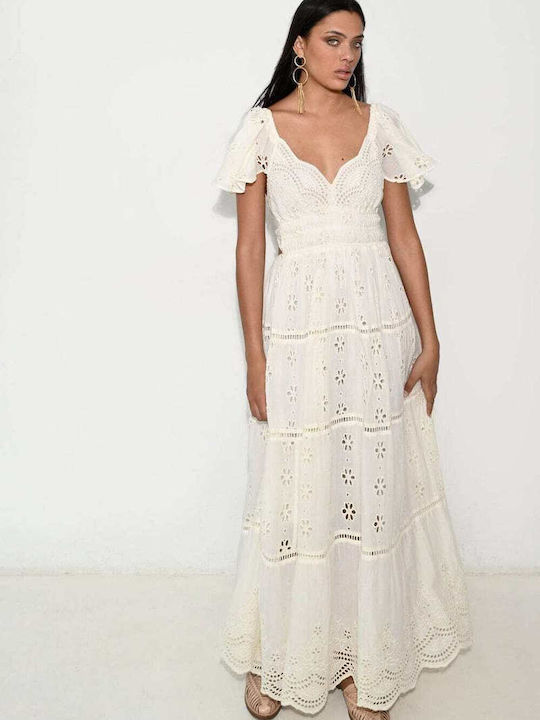 Piti Cuiti Maxi Dress with Ruffle White