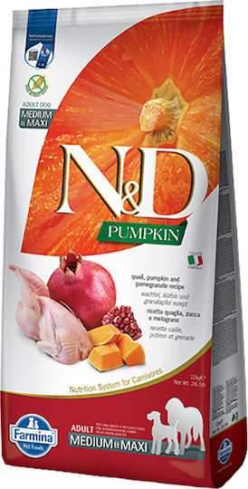 Farmina N&D Pumpkin Grain Free 12kg Dry Food Grain-Free for Adult Medium & Large Breed Dogs with Pumpkin, Quail and Pomegranate