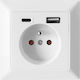 Orno Μονή Χωνευτή Πρίζα Ρεύματος με 2 Θύρες USB Λευκή