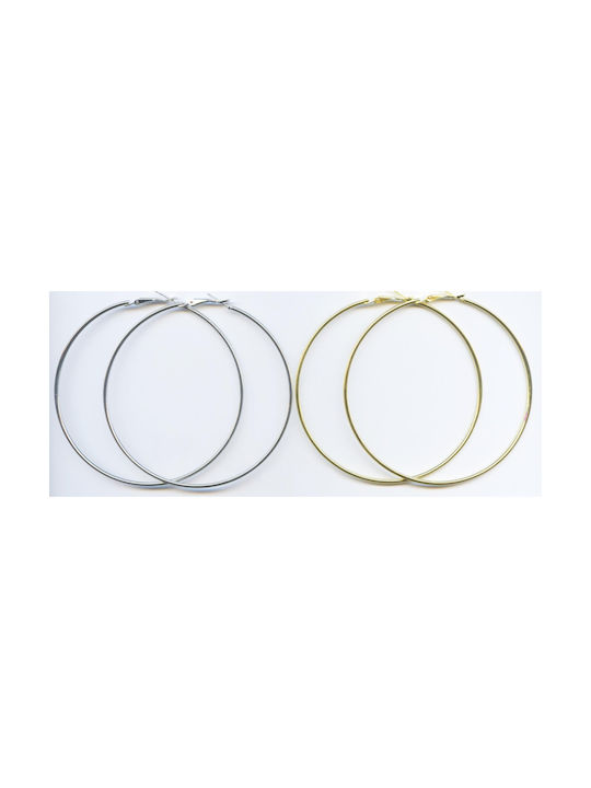 Metallic Hoop Earrings 8cm - Silver