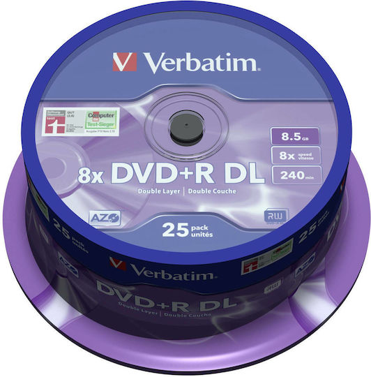 Verbatim Recordable DVD+R 8x Dual Layer 8.5GB Cake Box 25pcs