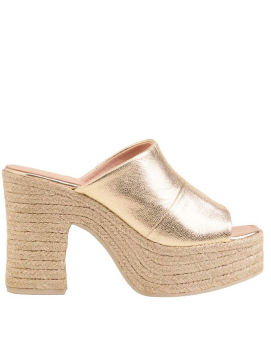 Gaimo Leder Mules mit Absatz in Gold Farbe