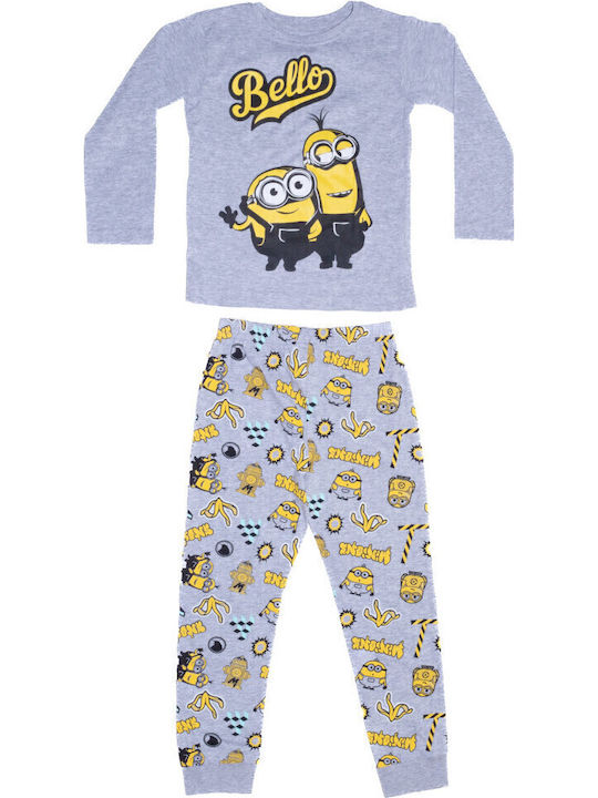 Disney Παιδική Πιτζάμα Χειμωνιάτικη Βαμβακερή Grey Minions Grey