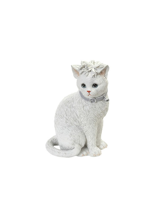 Cat Figure Polyresin White 13.8cm