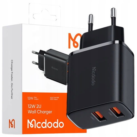 Mcdodo Ladegerät ohne Kabel mit 2 USB-A Anschlüsse 12W Schwarzs (CH-5070)
