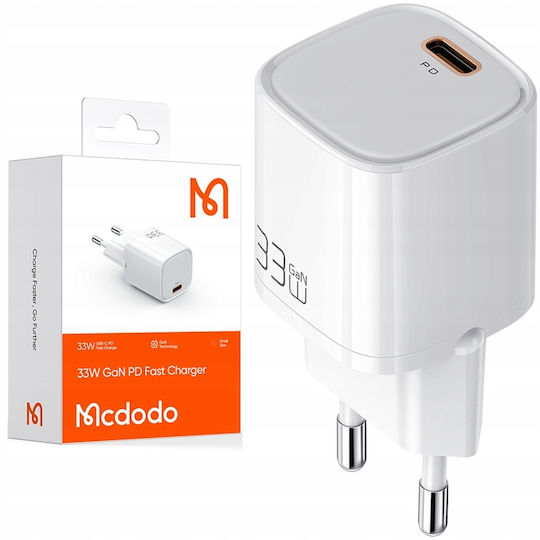 Mcdodo Încărcător Fără Cablu GaN cu Port USB-C 33W Livrarea energiei Albς (CH-0080)