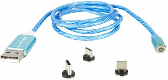 LTC Audio LED USB to Lightning / Type-C / micro USB Cable Μπλε 1m