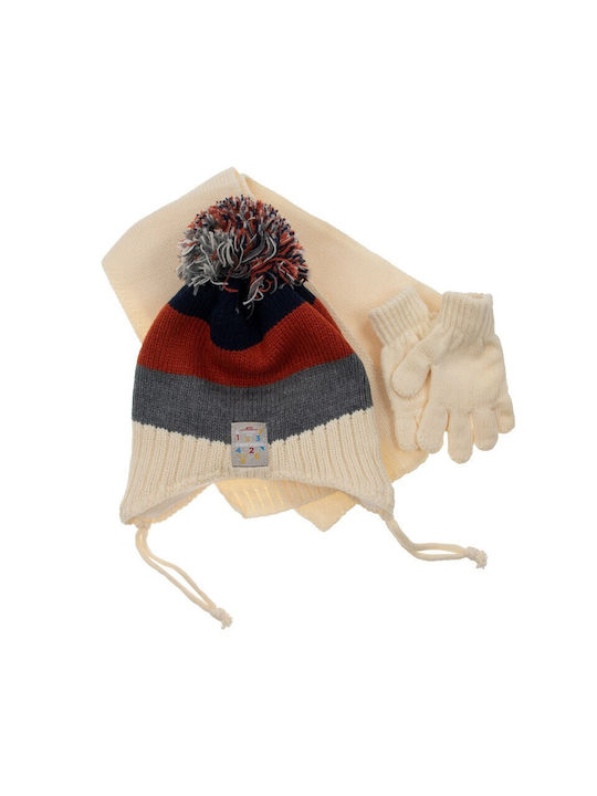 Kitti Kids Beanie Set with Scarf & Gloves Knitted Beige