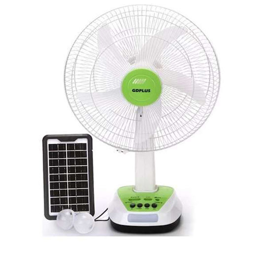Ventilator reîncărcabil 16" panou solar două viteze Gd-fs16 - Alb
