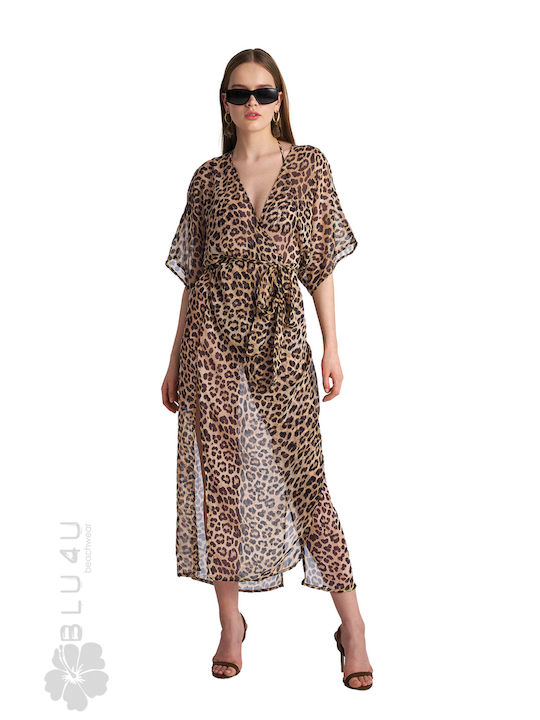 Blu4u Feminin Lung Caftan de Plajă Beige