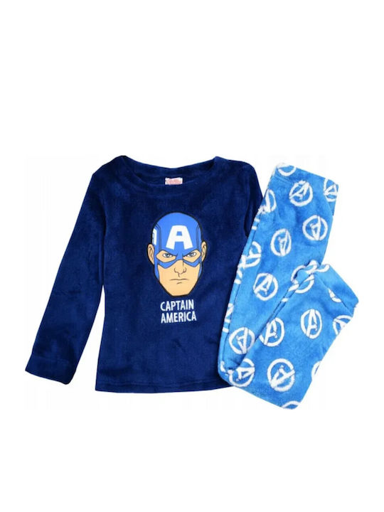 Disney Kinder Schlafanzug Winterlich Fleece Blau Captain America