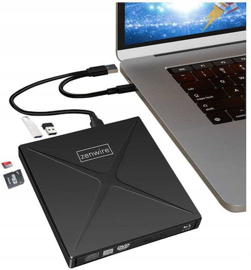 Zenwire External CD/DVD/CD Recorder for Desktop / Laptop Black