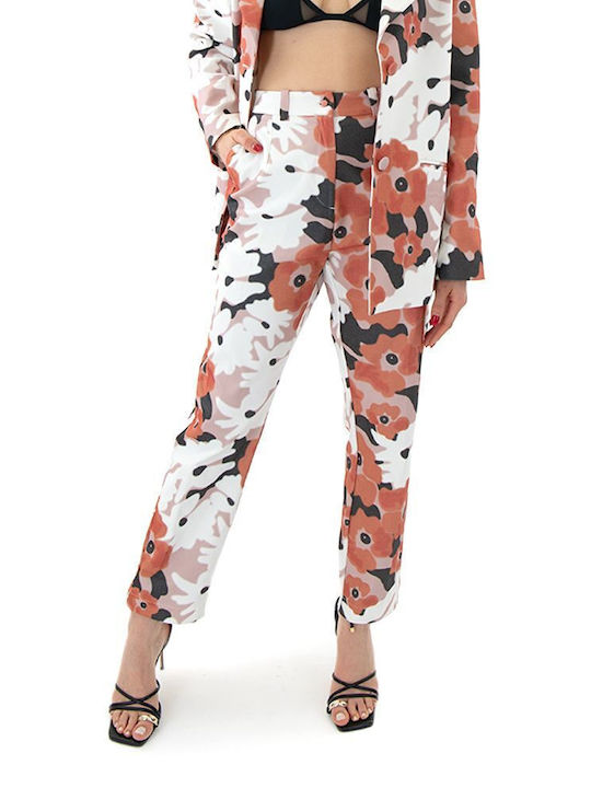 Jagged n Beau Women's High-waisted Cotton Trousers in Tapered Line Floral Black