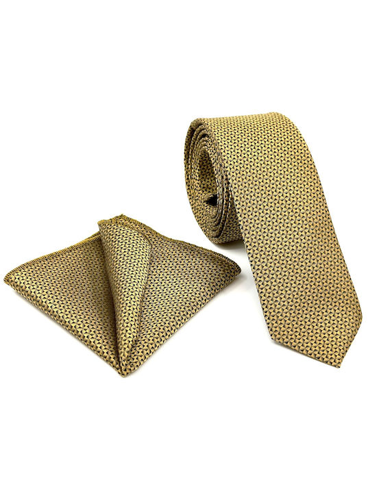 Legend Accessories Σετ Ανδρικής Γραβάτας με Σχέδια σε Χρυσό Χρώμα