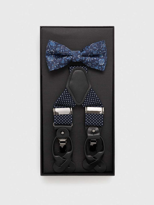 Kids Bow Tie Set with Suspenders Navy Blue