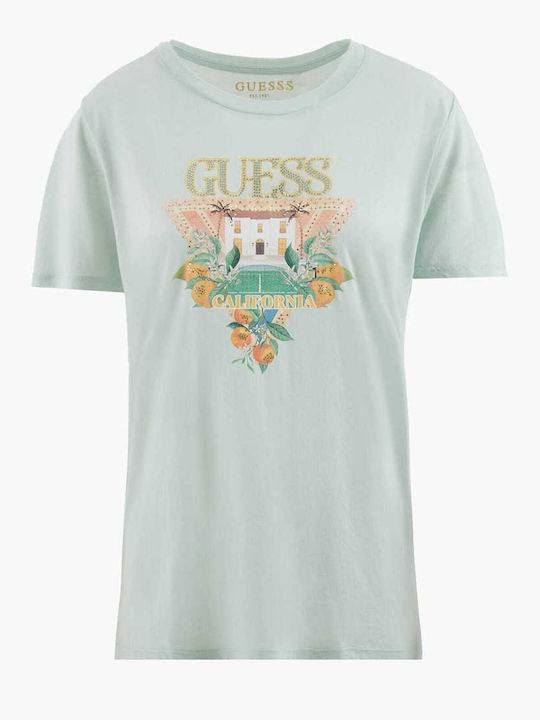 Guess Women's Blouse Cotton with Straps & V Neckline Checked Green