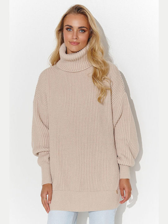 Makadamia Long-sleeved Women's Pullover Turtleneck Beige