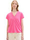 Women's Blouse Short Sleeve with V Neckline Carmine Pink