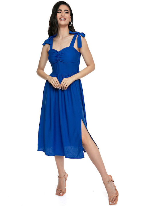 RichgirlBoudoir Sommer Midi Slip Dress Kleid Drapiert mit Schlitz Blue