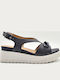 Women's Leather Platform Shoes Blue
