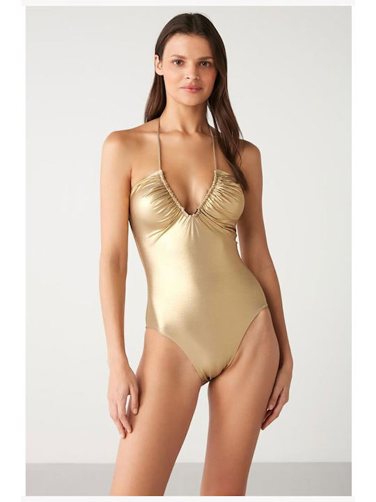 Kom Strapless One-Piece Swimsuit Gold
