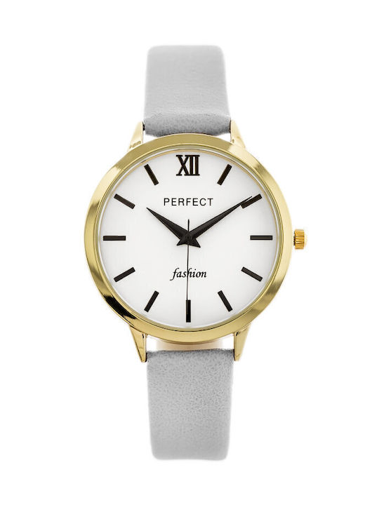 Perfect Γυναικείο Ρολόι 30mm Μπαταρίας με Λευκό Δερμάτινο Λουράκι