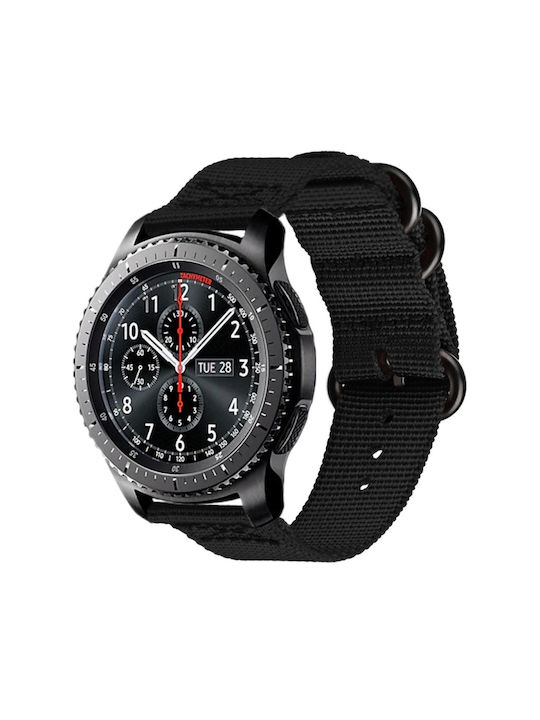 Samsung Galaxy Watch Active 2 20mm Gear S3 Nylon Drei-Ring Uhrenarmband Schwarz