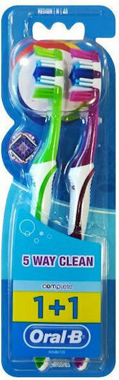 Oral-B Complete 5 Way Clean 40 1+1 Οδοντόβουρτσα Medium Πράσινη / Ροζ 2τμχ