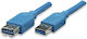 Techly USB 3.0 Кабел USB-A мъжки - USB-A женски Син 1м ICOC-U3-AA-10-EX