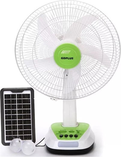 Wiederaufladbarer Ventilator 16″ Solarpanel Zwei Geschwindigkeiten Weiß