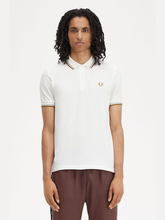 Fred Perry Shirt Ανδρική Μπλούζα Polo Snow White Silver Blue Dark Caramel