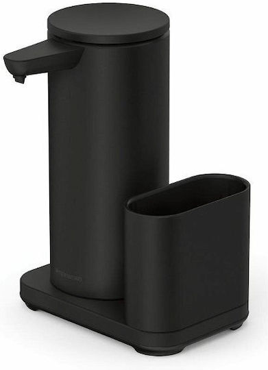 Simplehuman Dispenser Κουζίνας από Ανοξείδωτο Ατσάλι με Αυτόματο Διανομέα & Θήκη για Σφουγγάρι Μαύρο 414ml