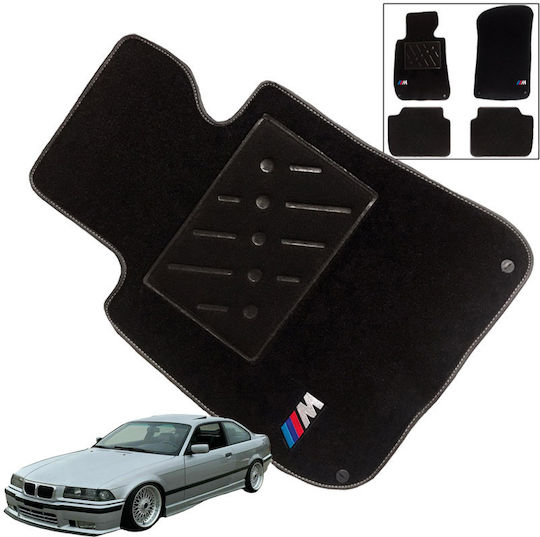 Πατάκια Αυτοκινήτου Μοκέτα Bmw Σειρά 3 E36 Coupe 1992-1999 Διπλό Κέντημα Μ Black 4 Τεμάχια