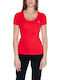 Guess Women's T-shirt with V Neck Red