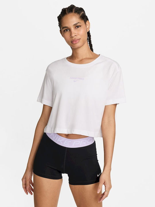 Nike Damen Sport Oversized Crop T-Shirt Dri-Fit Weiß