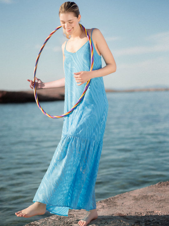 Desiree Midi Φόρεμα με Βολάν Γαλάζιο