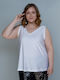 Maniags Women's Blouse Sleeveless with V Neckline White