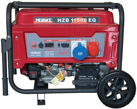 Miyake HZB 11500 ΕQ Three-phase Generator Gasoline Four-stroke with Handle, Wheels, and Maximum Power 12.5kVA
