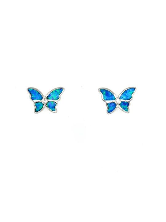 925° Silver Stud Earrings Artificial Opal Butterfly