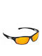 Unisex Sonnenbrille mit Schwarz Kunststoff Gestell und Orange Polarisiert Spiegel Linse