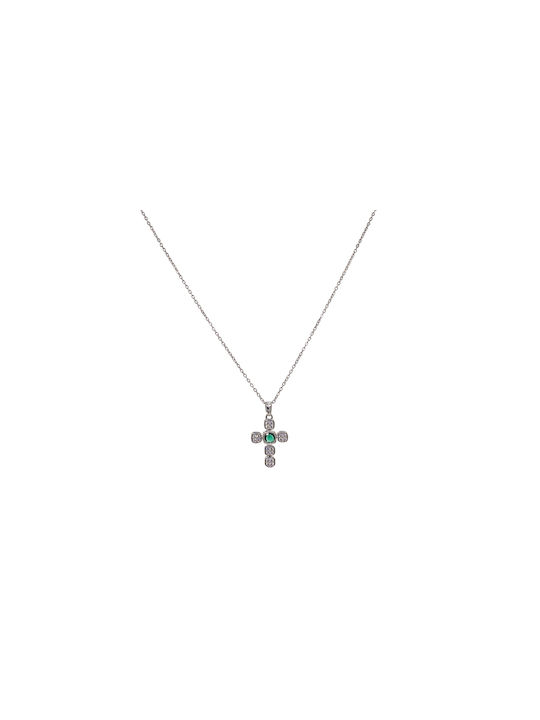 Cross Silver Green Stone