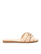 Leather Women's Flat Sandals in Beige Color