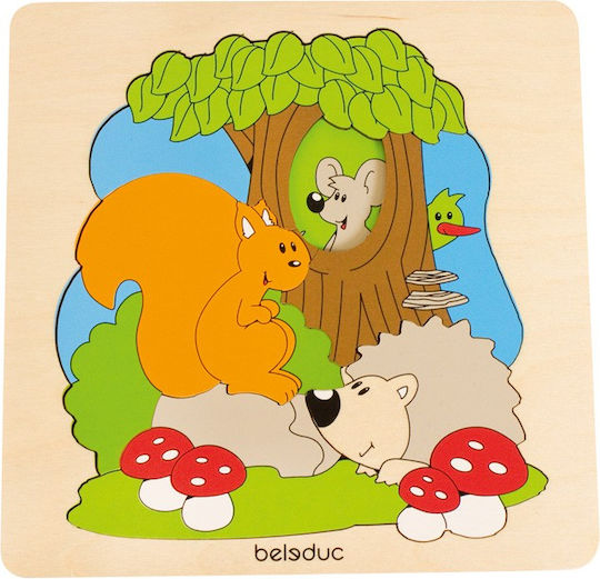 Дървено Детски Пъзел с Шипове Discover The Forest 6бр Beleduc