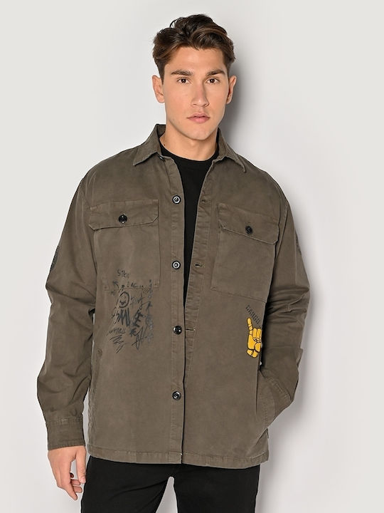 Long-sleeved Denim Shirt in Wide Line Khaki