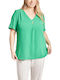 Women's Blouse Short Sleeve with V Neckline Green