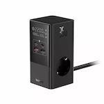 Baseus Charging Stand with 2 USB-A Ports and 2 USB-C Ports 35W in Black color (PowerCombo Tower Digital PowerStrip)